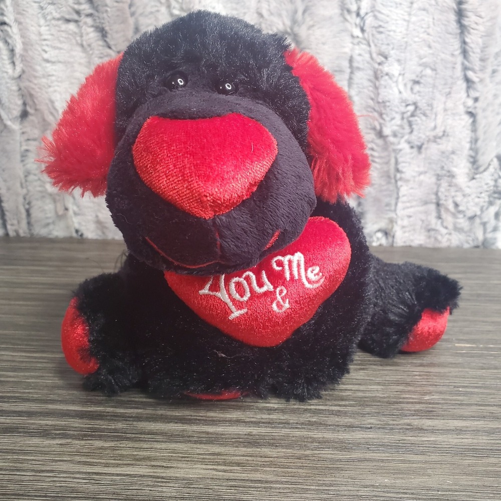 Walmart Black Puppy Dog Plush Valentine's Day "You & Me" Red Love Heart 10"